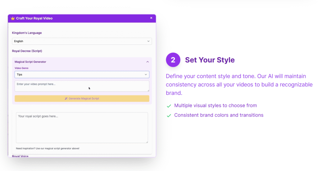 Shortsking ai app style setting
