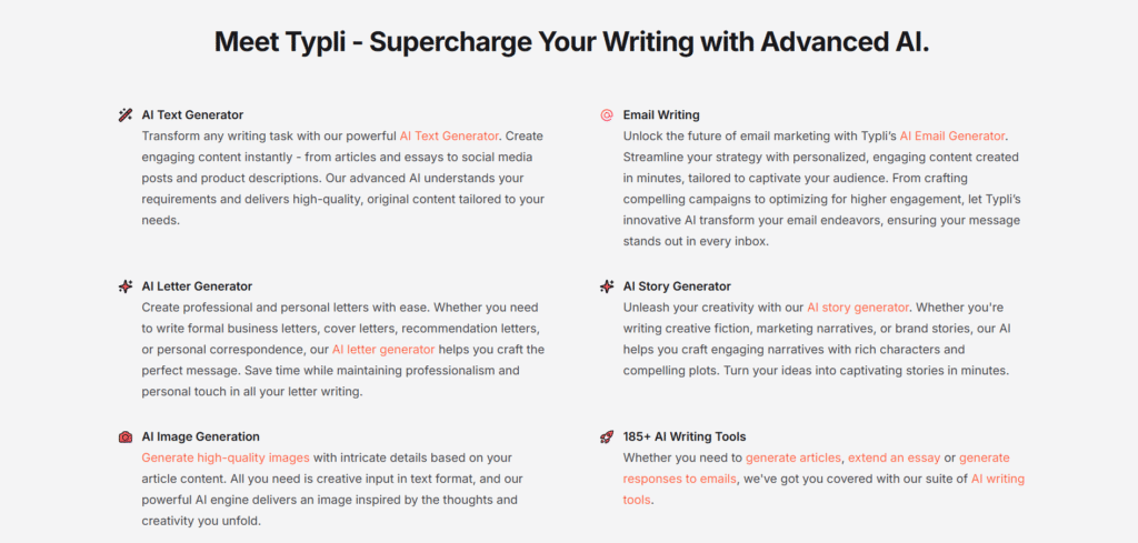 Typli AI app features