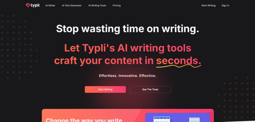 Typli AI app homepage