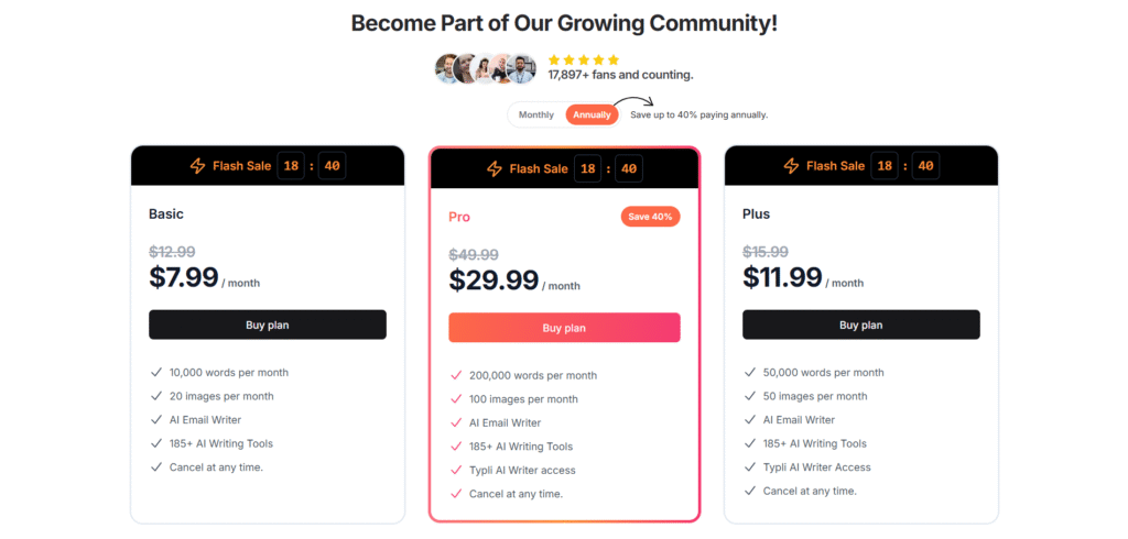 Typli AI app pricing