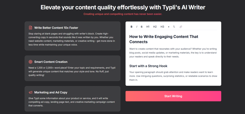 Typli AI app writing
