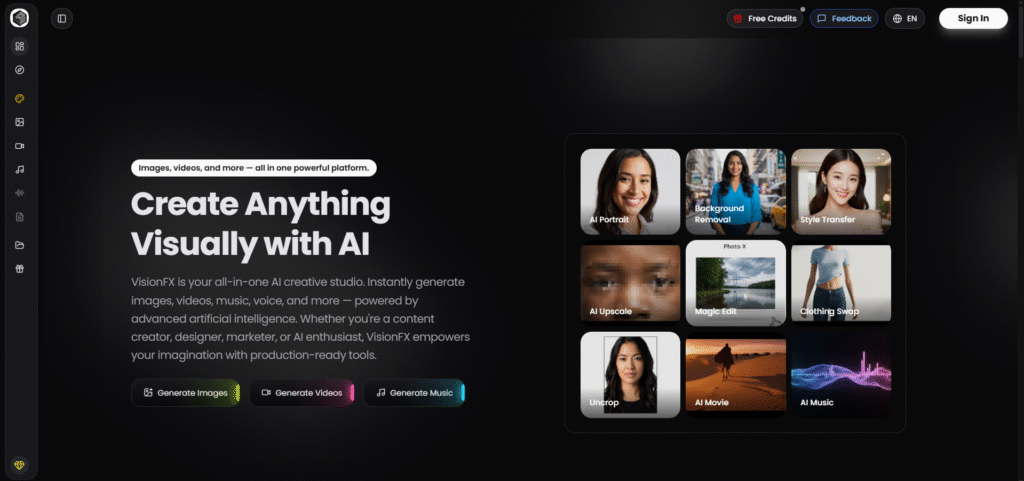 VisionFX AI App Homepage