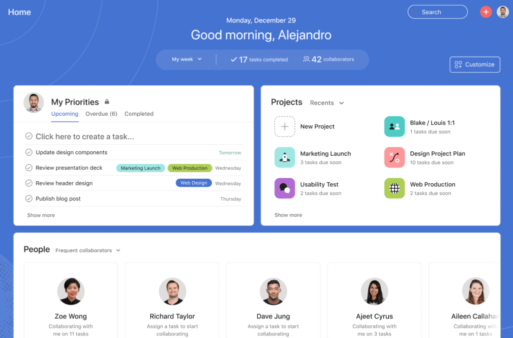 asana ai app home