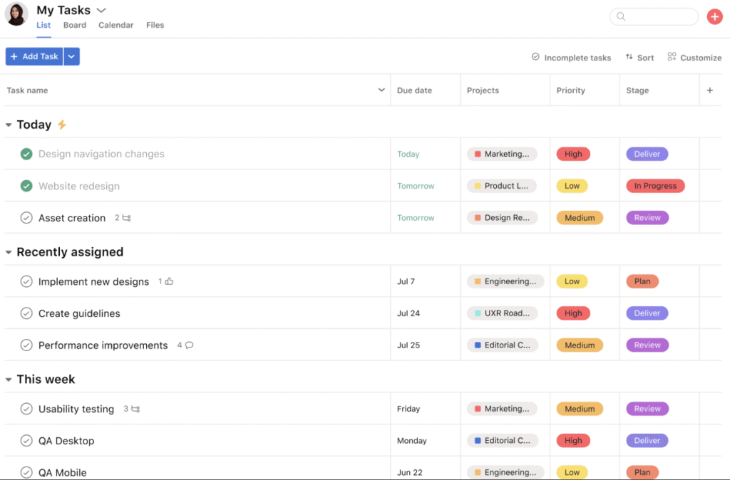 asana ai app my tasks