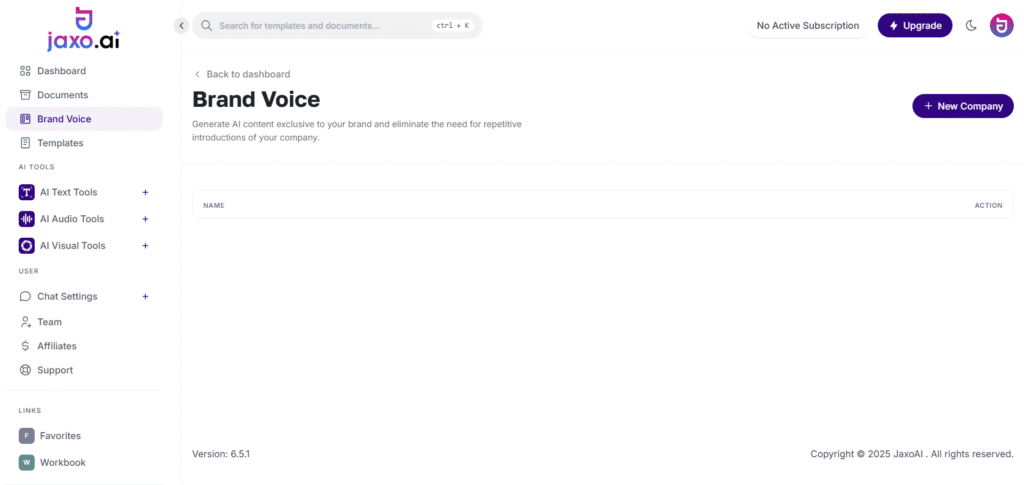 jaxo ai app brand voice