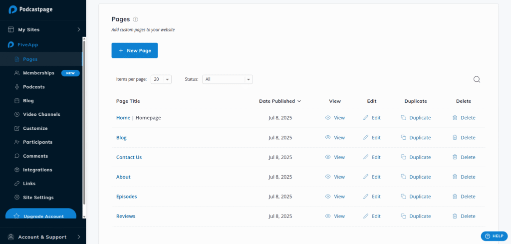 podcastpage ai app pages