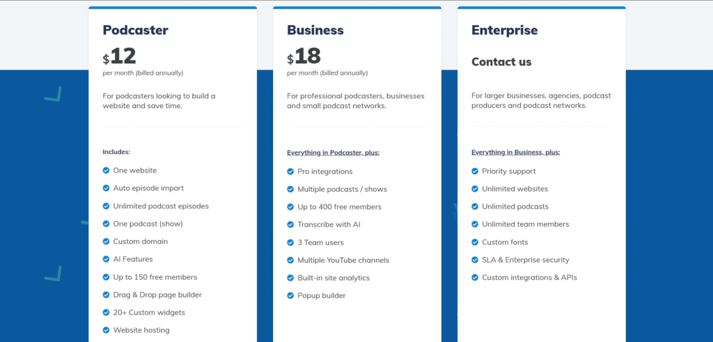 podcastpage ai app pricing