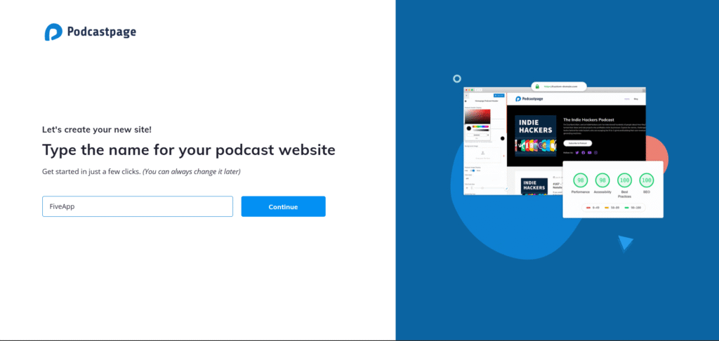 podcastpage ai app website creation