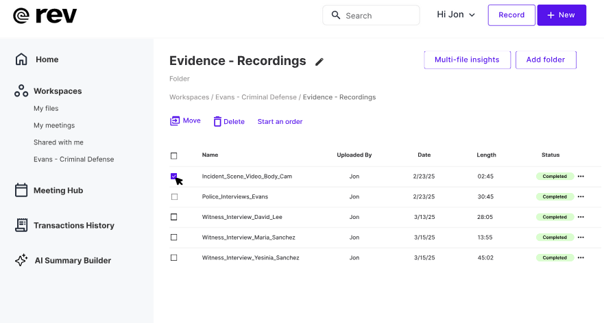rev ai app multiple files