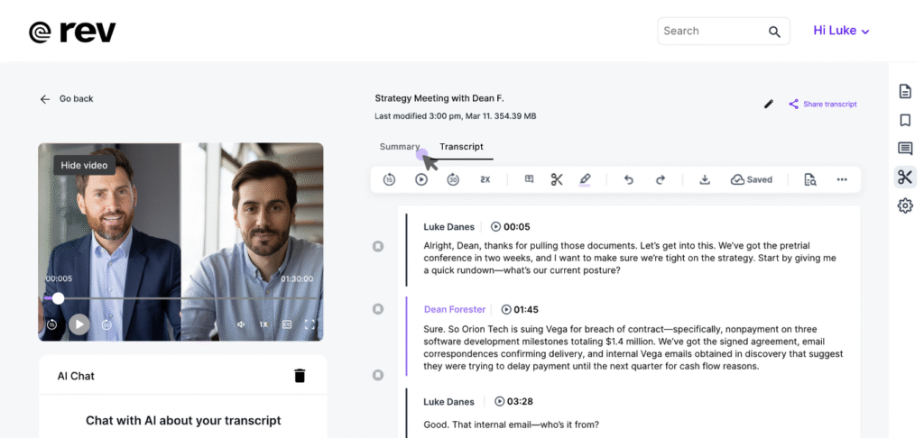 rev ai app transcription