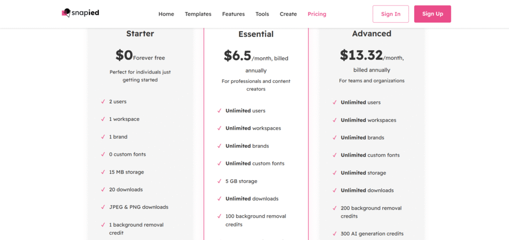 snapied ai app pricing