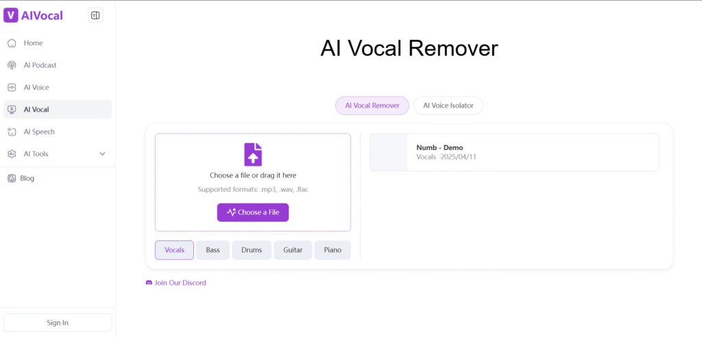 vocal ai app vocal remover