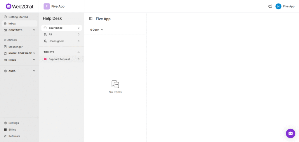 web2chat ai app inbox
