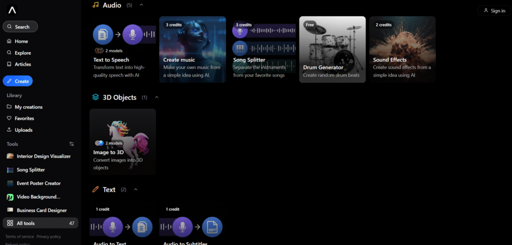 Artificial Studio ai app audio