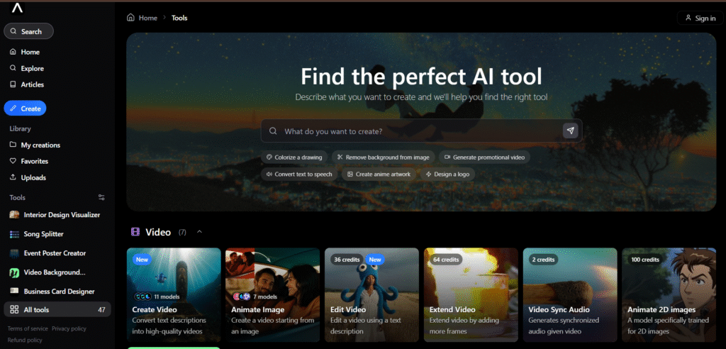 Artificial Studio ai app home