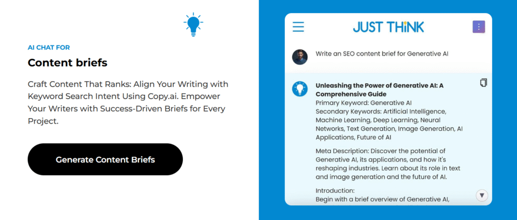 Just think ai app content briefs