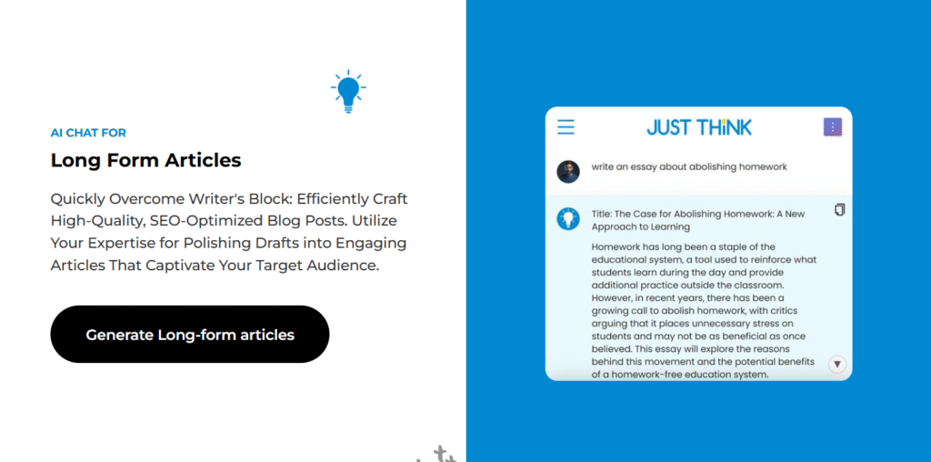 Just think ai app long form articles
