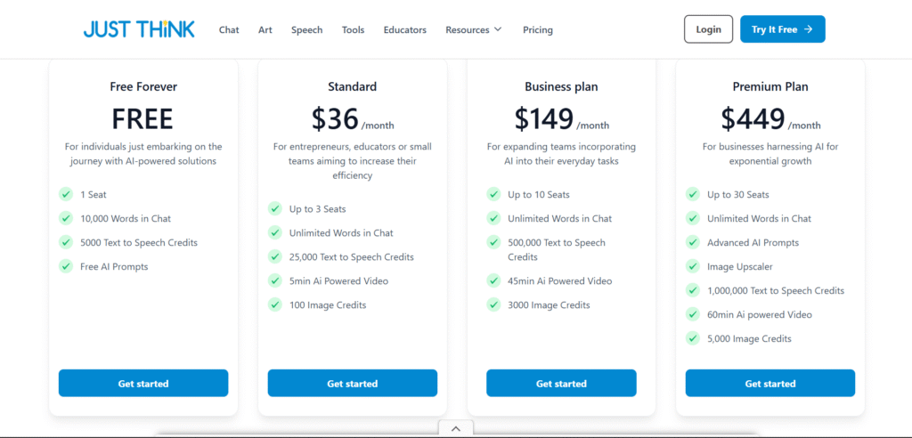 Just think ai app pricing