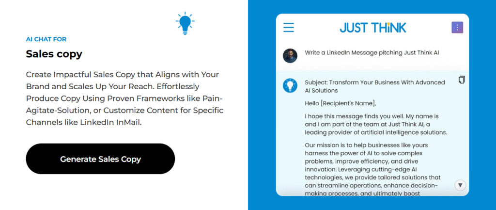 Just think ai app sales copy