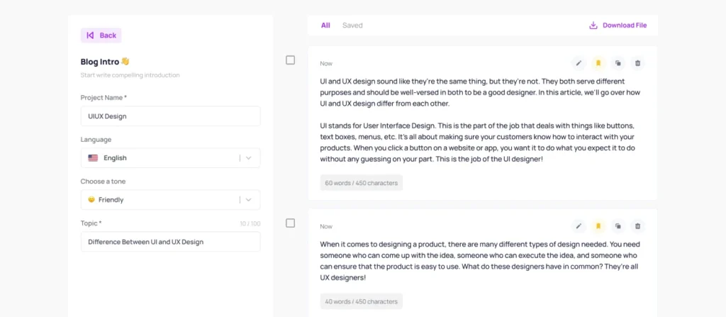 Maso ai app Copywriting