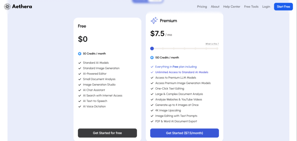 aethera ai app pricing