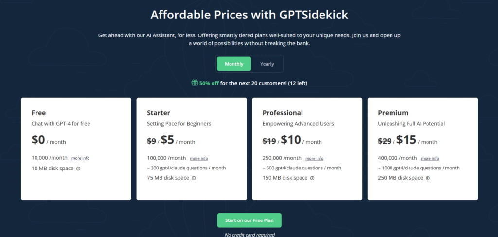 gptsidekick ai app pricing
