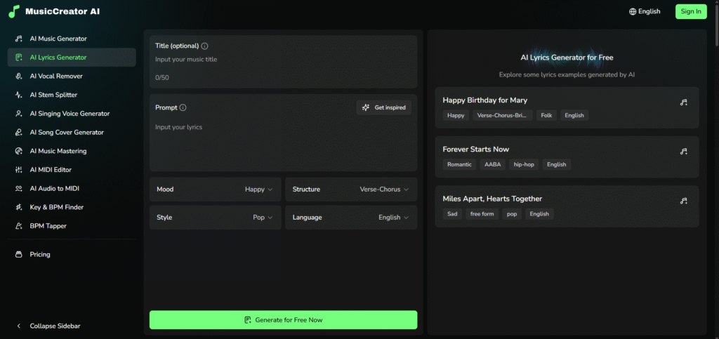 musiccreator ai app lyrics to music