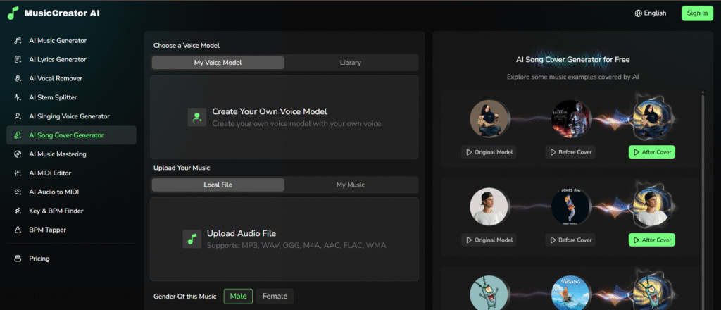 musiccreator ai app song cover