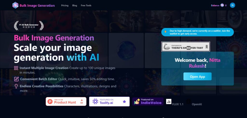 Bulk-Image-Generation-AI-App-Homepage