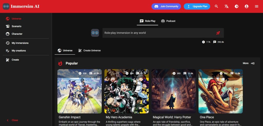 Immersim-AI-App-Homepage