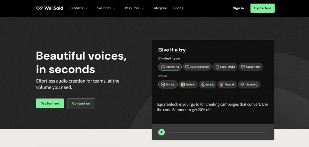 Wellsaid-AI-App-Homepage