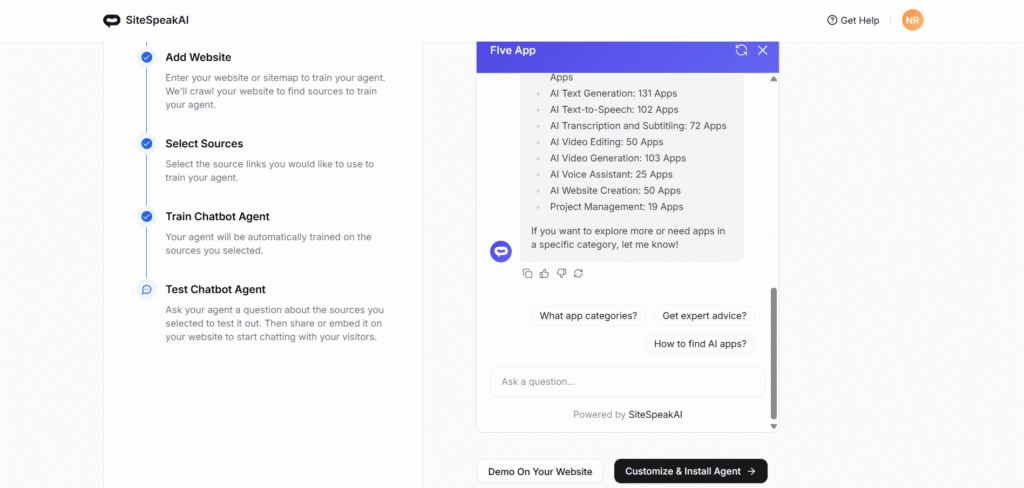 site speak ai app chatbot