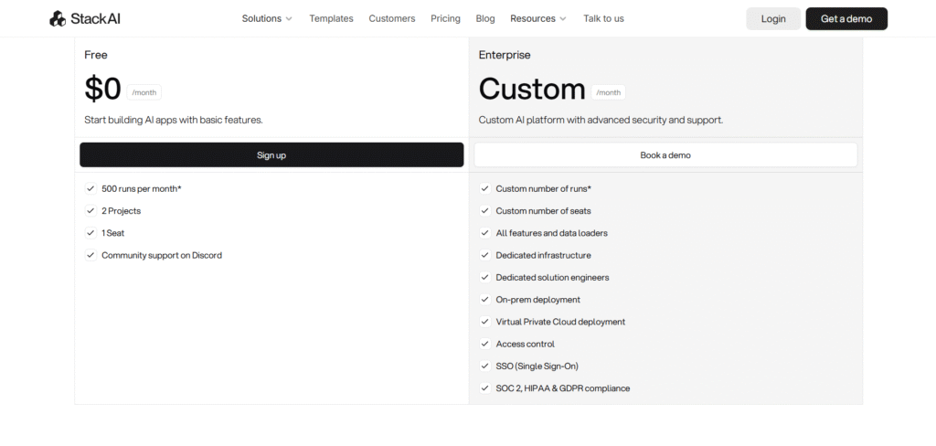 stack-ai app pricing