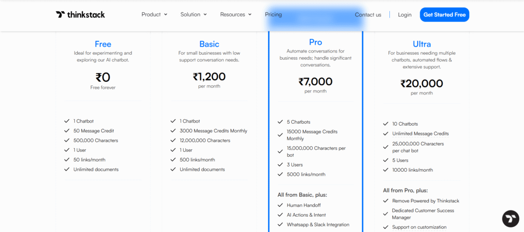 think stack ai app pricing