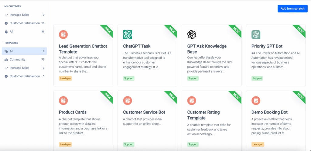 tiledesk ai app templates