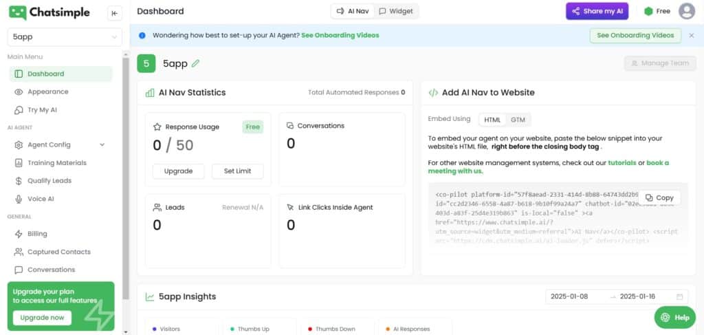 Chatsimple-AI-App-Dashboard