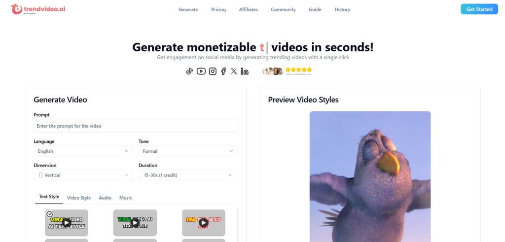 Trendvideo-AI-App-Homepage