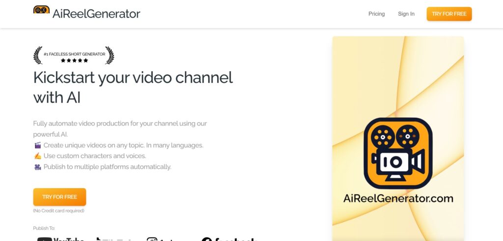 aireelgenerator-AI-App-homepage