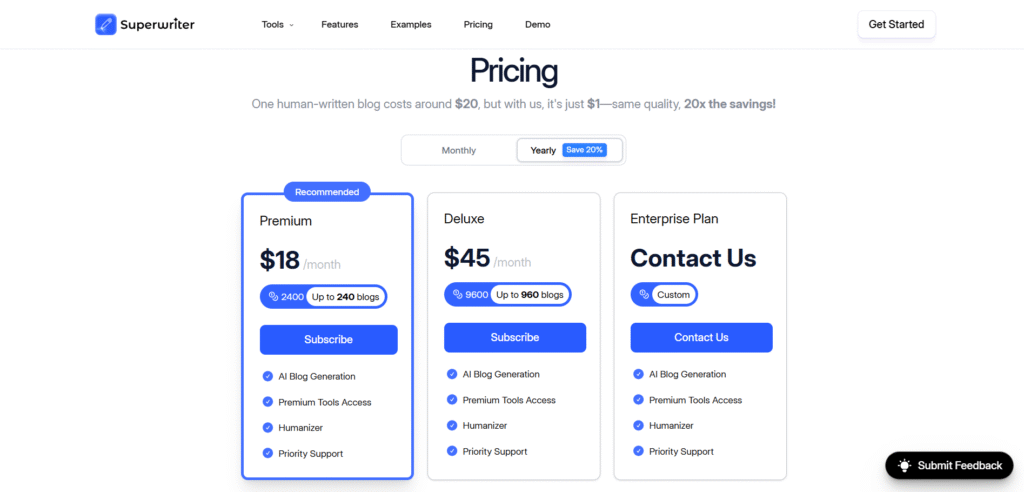 superwriter ai app pricing