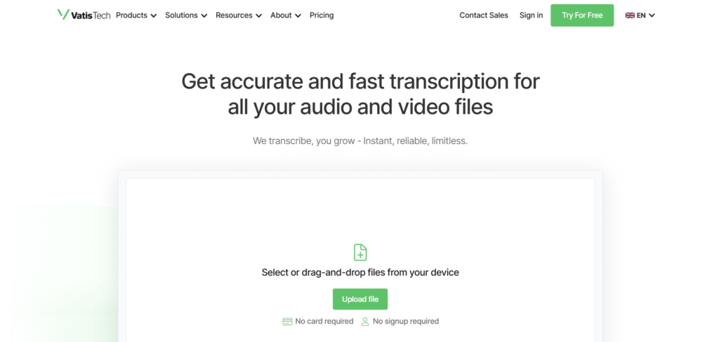 vatis-tech-ai-app-homepage