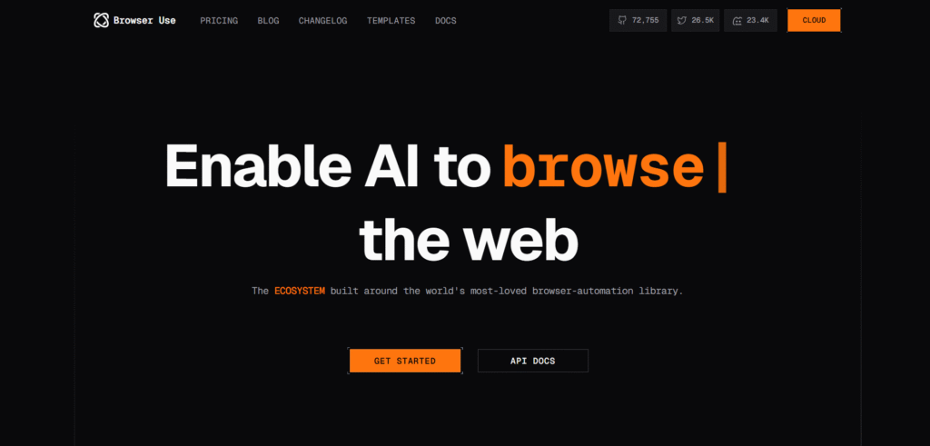 Browser Use AI App Homepage