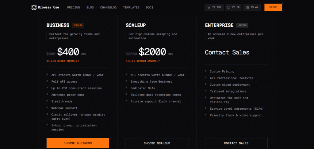 Browser Use AI App Pricing