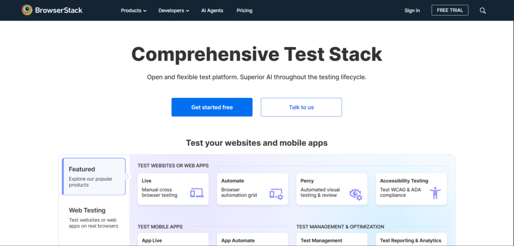 BrowserStack Automate AI App Homepage