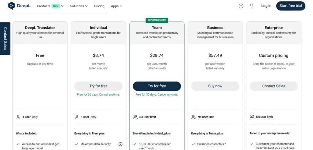 DeepL ai app pricing