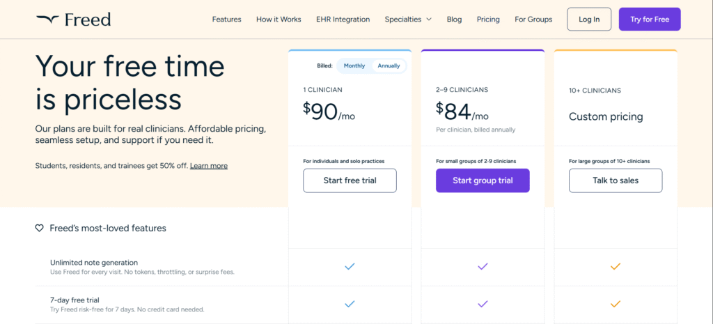 Freed AI App Pricing