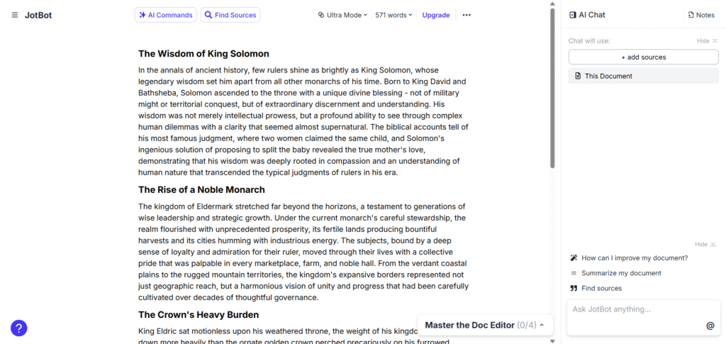 Jotbot AI App Generated text