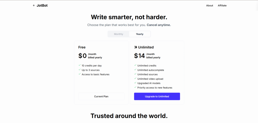 Jotbot AI App Pricing