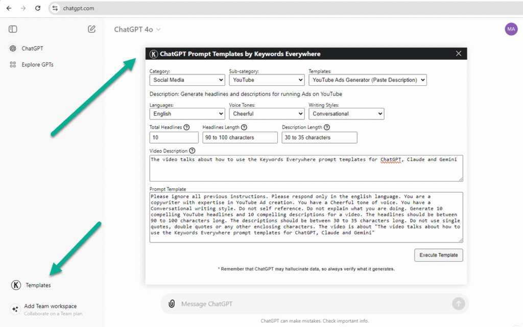 Keywords everywhere ai app chatgpt templates