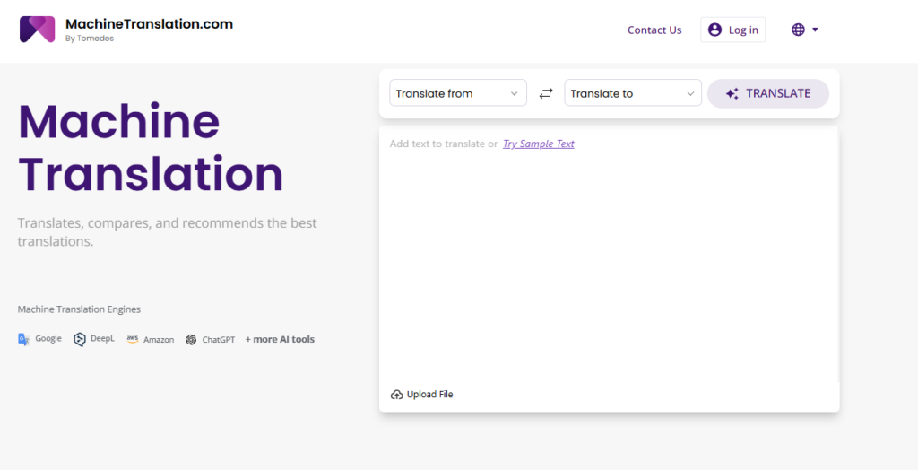 MachineTranslation.com home page