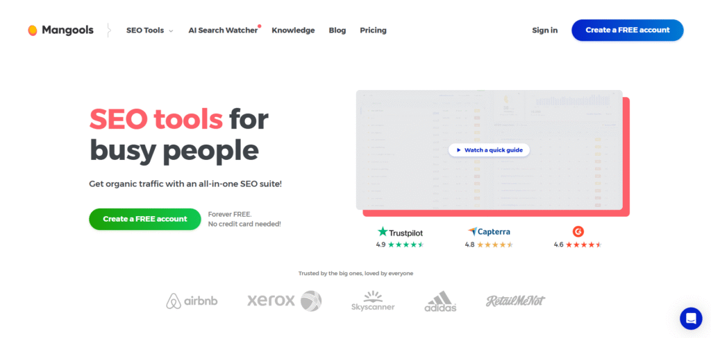 Mangools ai app homepage